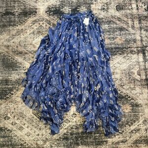 NWT Free People Asymmetrical Blue Floral Skirt